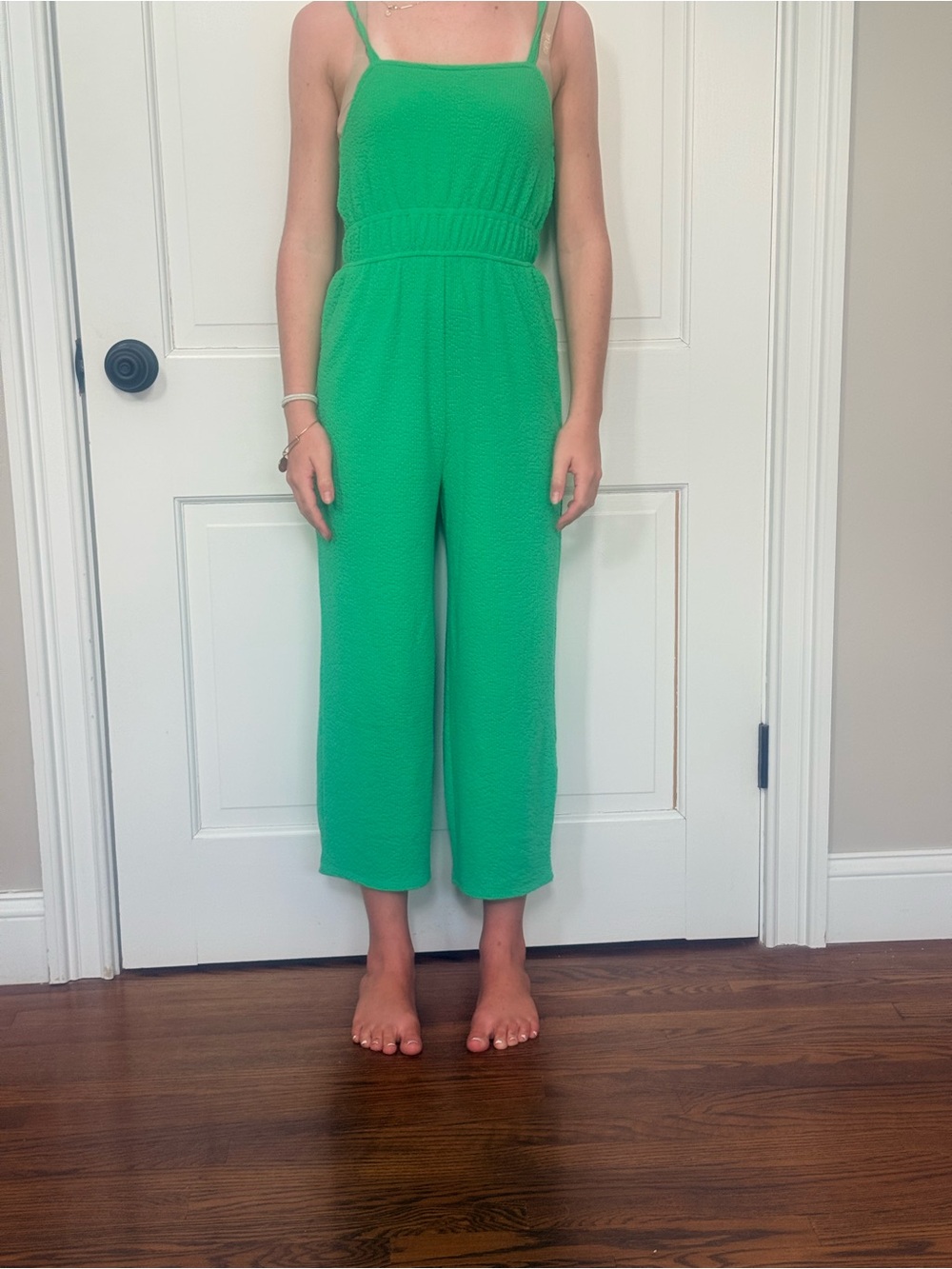 Abercrombie & Fitch Green Textured Spaghetti-Strap Jumpsuit